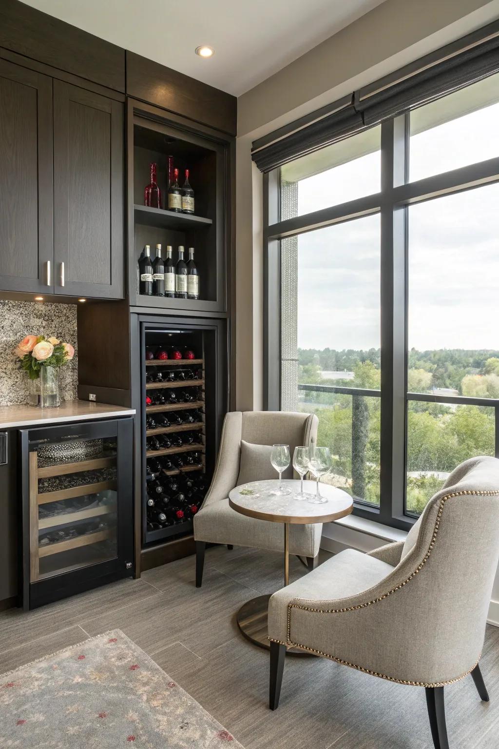 A chic wine spot within a room.