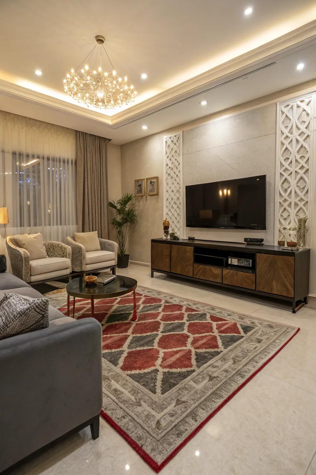 A floor covering adds texture and definition.