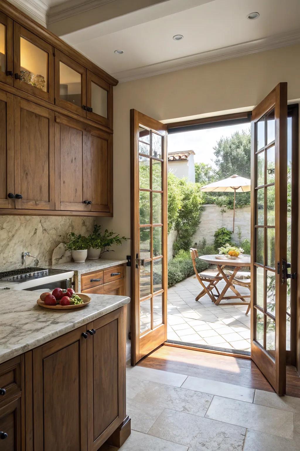 Generous doors connect the kitchen with stunning outdoor spaces.