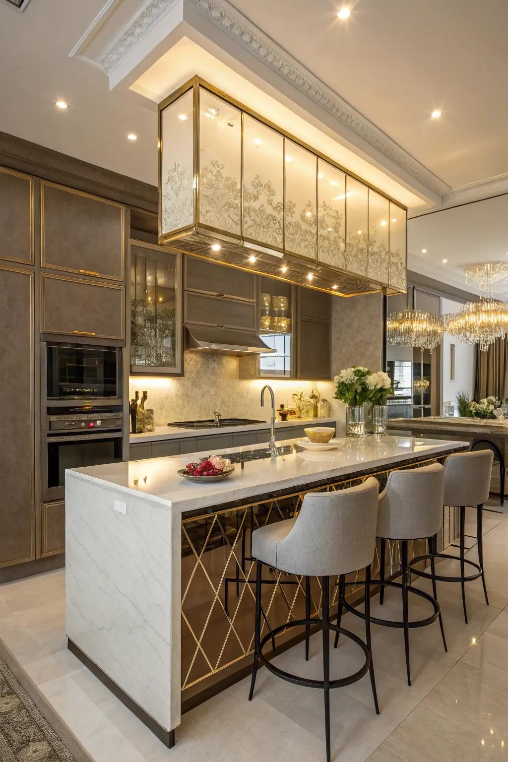 Reflective backsplashes add glamour and make kitchens feel more spacious and bright.
