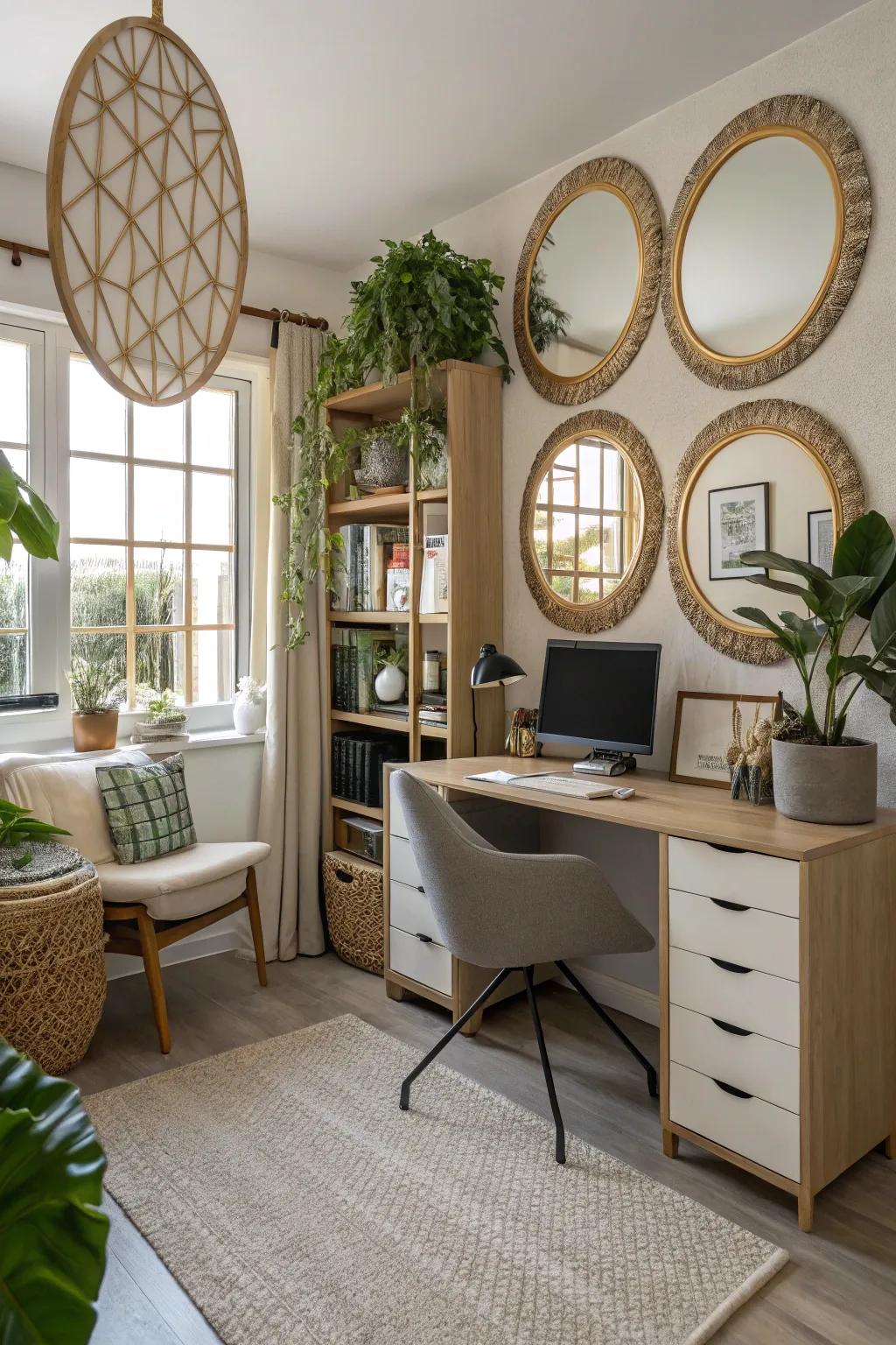 Mirrors amplify illumination and enhance spatial perception in your virtual background.