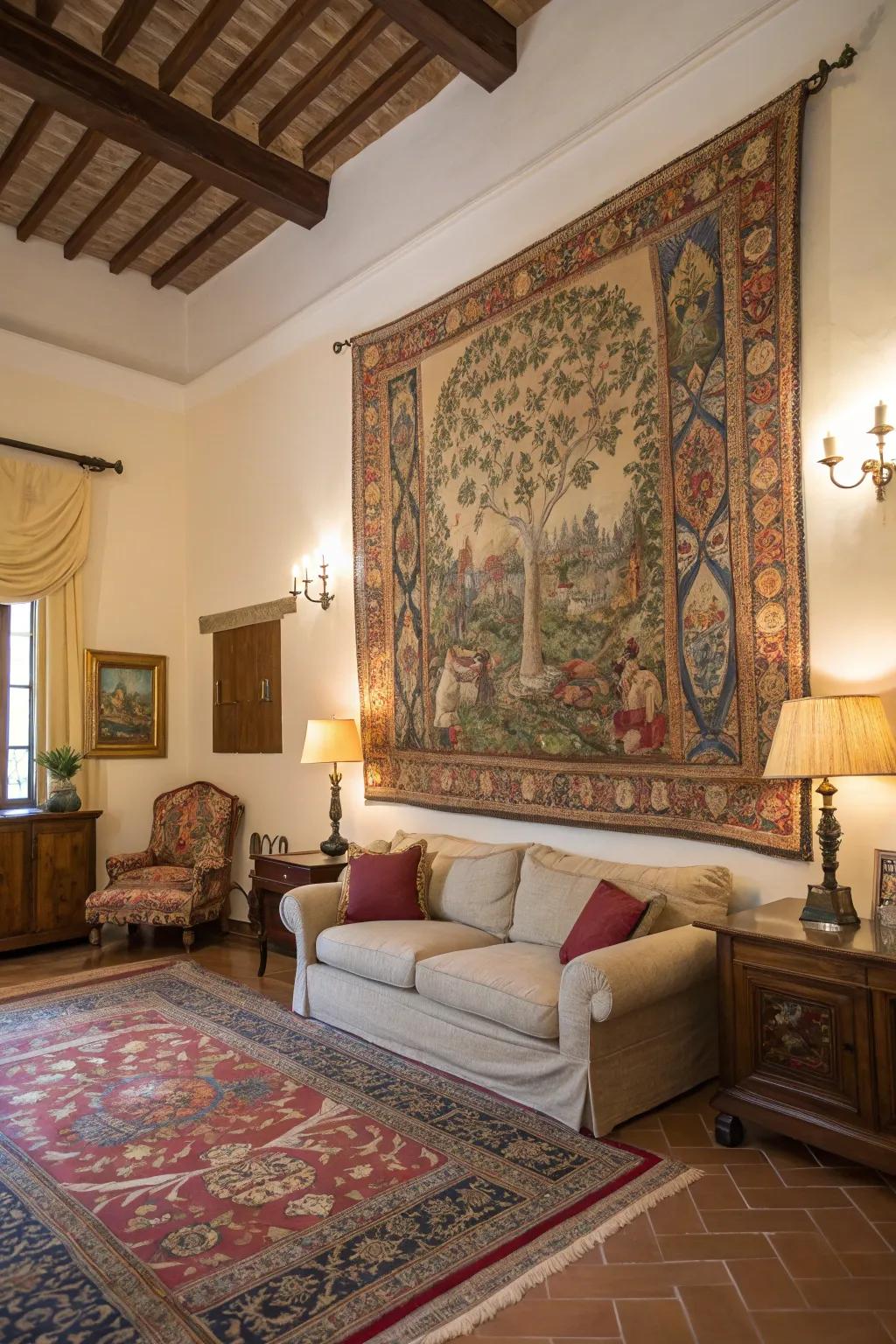 Tapestries add color and a historical touch.