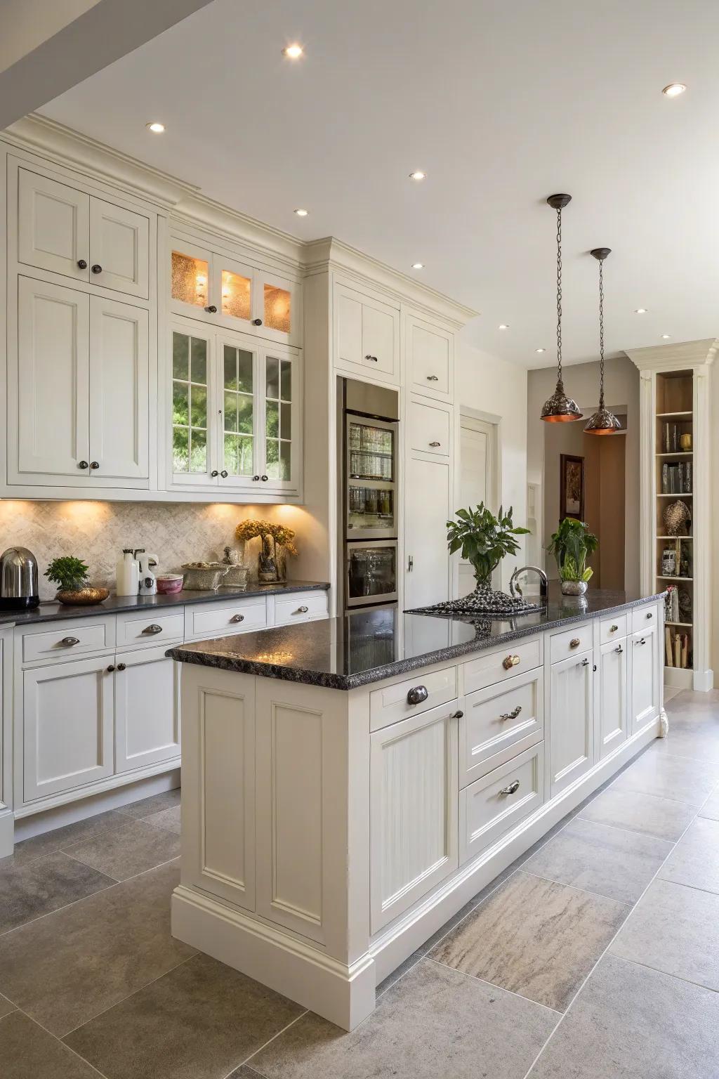 Tall cabinets maximize vertical space, providing ample storage options.