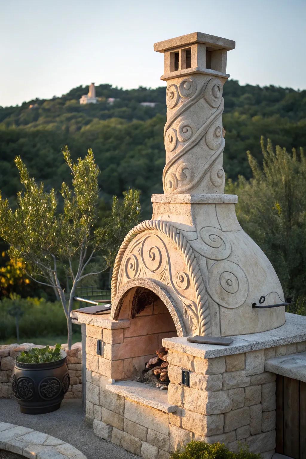 Elevate your outdoor space with a sculptural chimney that combines artistry and functionality. Discover the beauty of minimalist design with a boho twist.