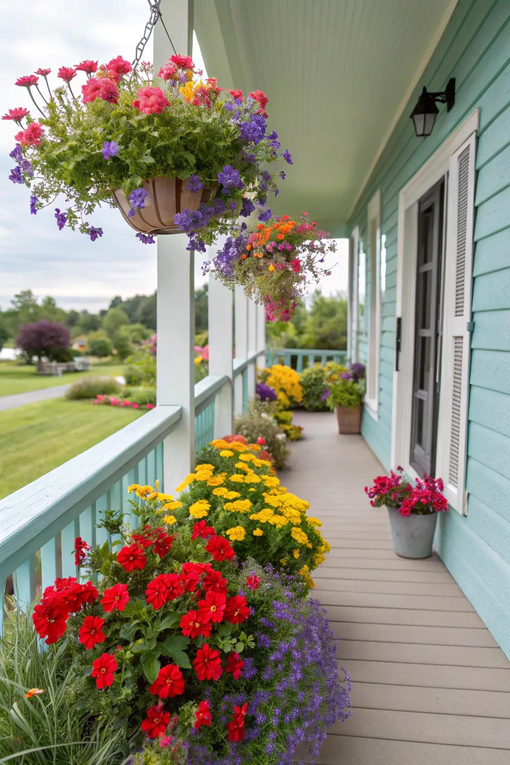 A vibrant pop of color enlivens this cheerful porch.