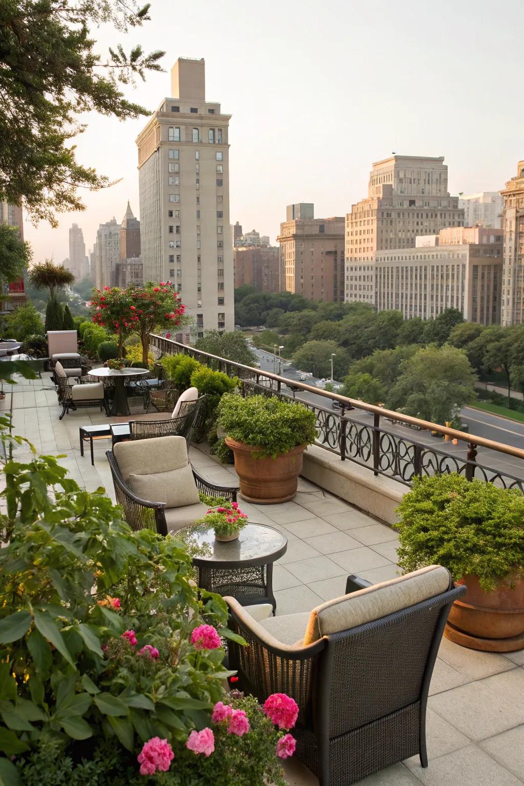 A skydeck hideaway offers a peaceful escape above the city.