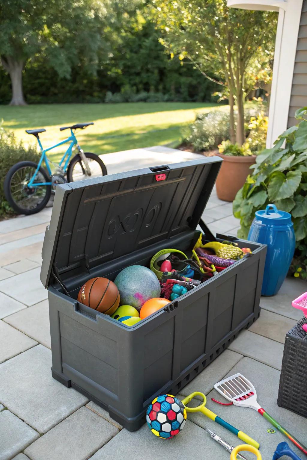 Weatherproof boxes ensure toys stay protected from the elements.