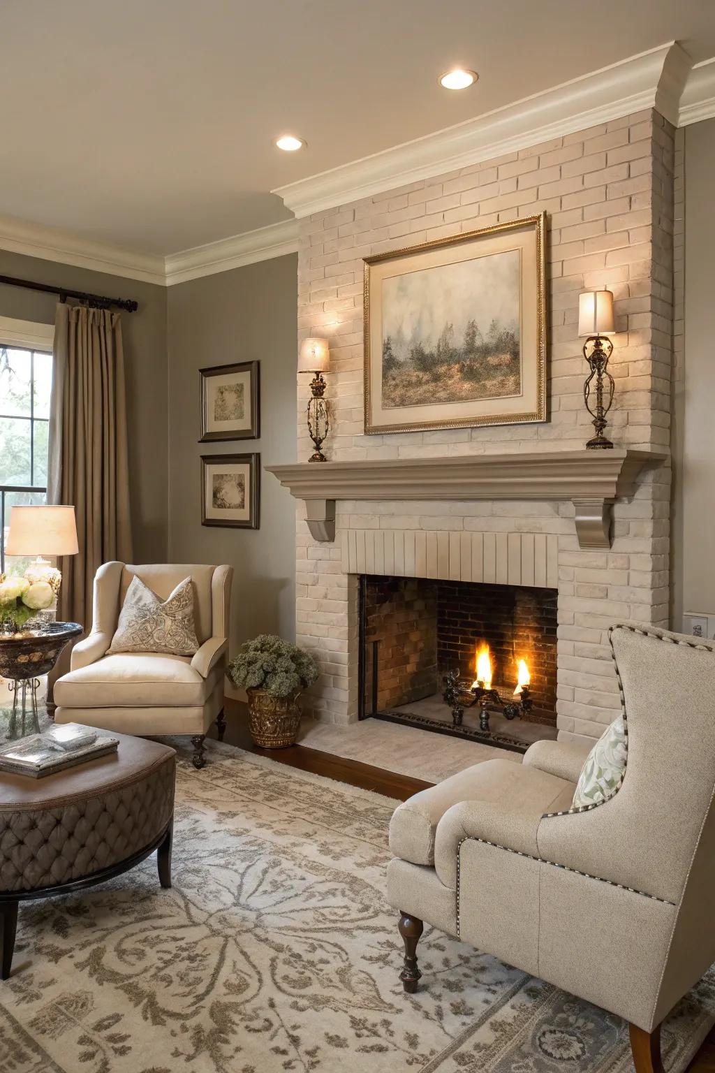 A taupe-painted fireplace offering ageless sophistication.