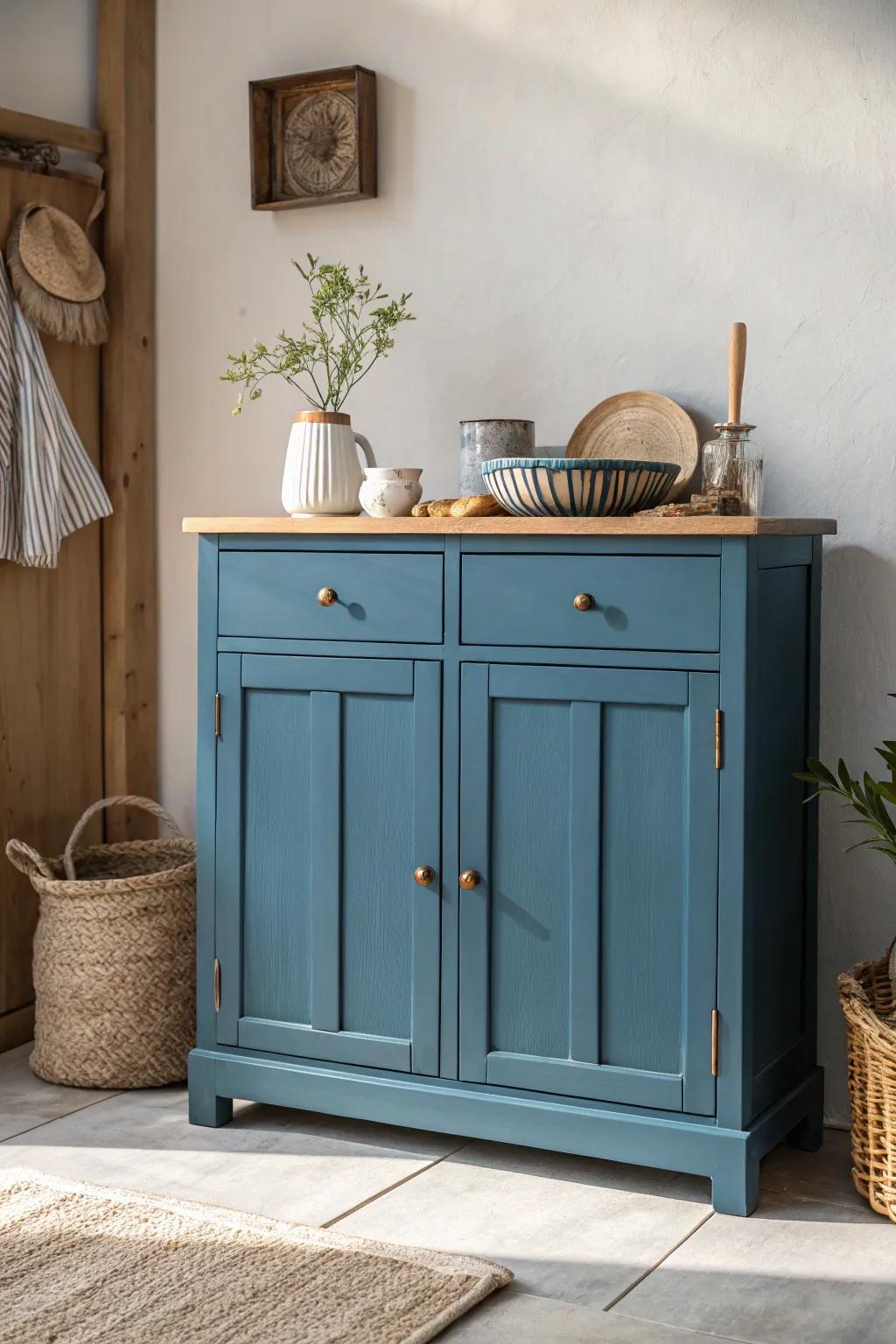 Transform your space with the timeless charm of vintage blue cabinets!