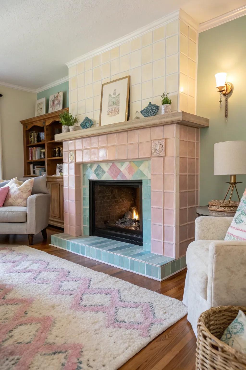 Pastel tiles create a gentle and inviting atmosphere.