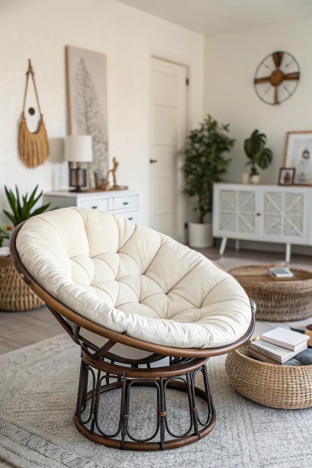 Minimalist papasan chair for a chic, uncluttered space.
