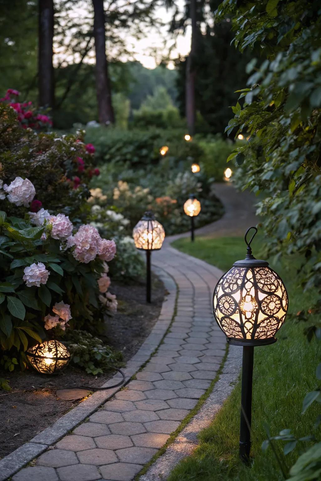 Artistic fixtures add a bold and creative flair to pathway lighting.