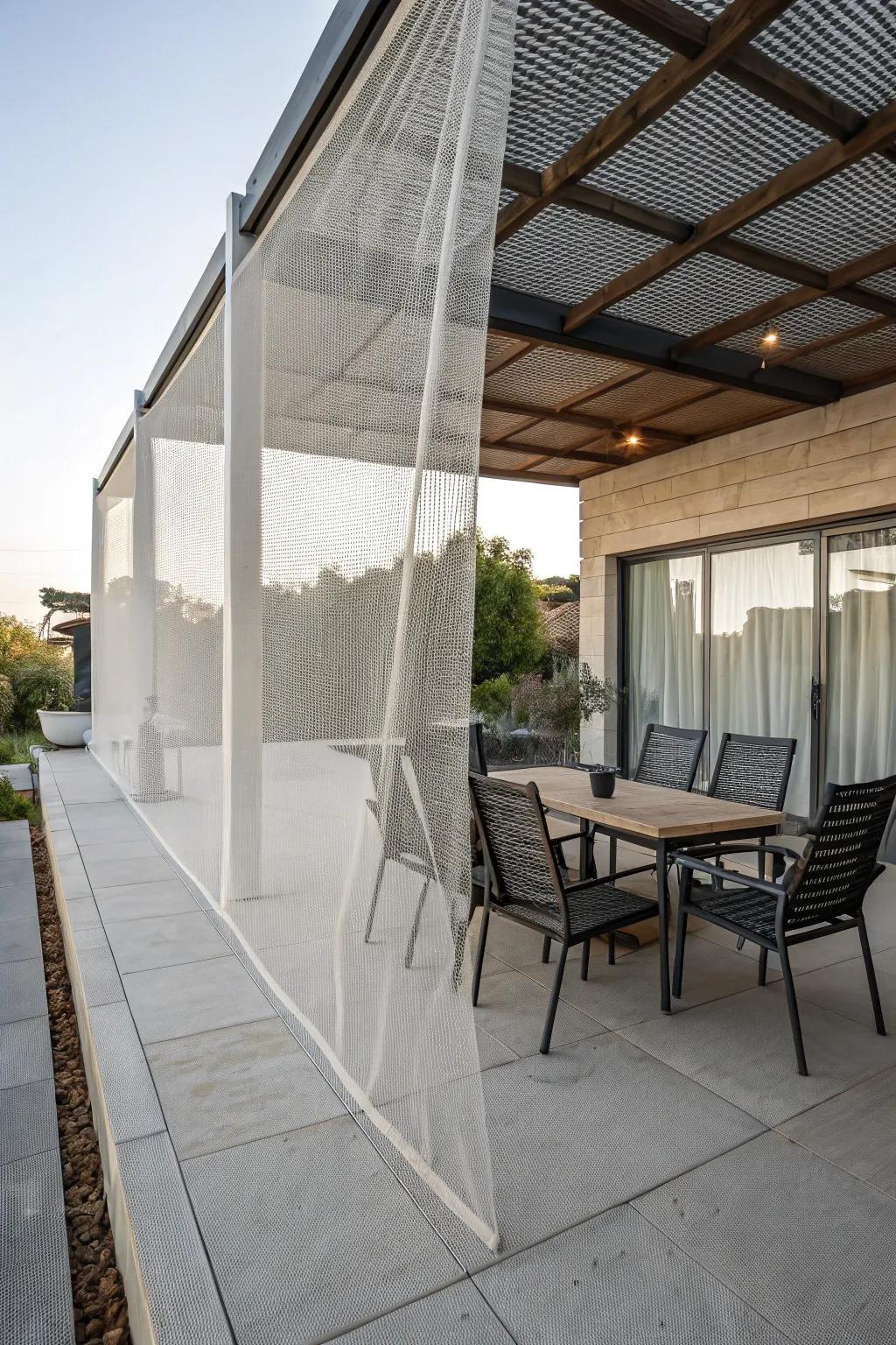 Embrace minimalist elegance with nearly invisible netting for a sleek patio design.