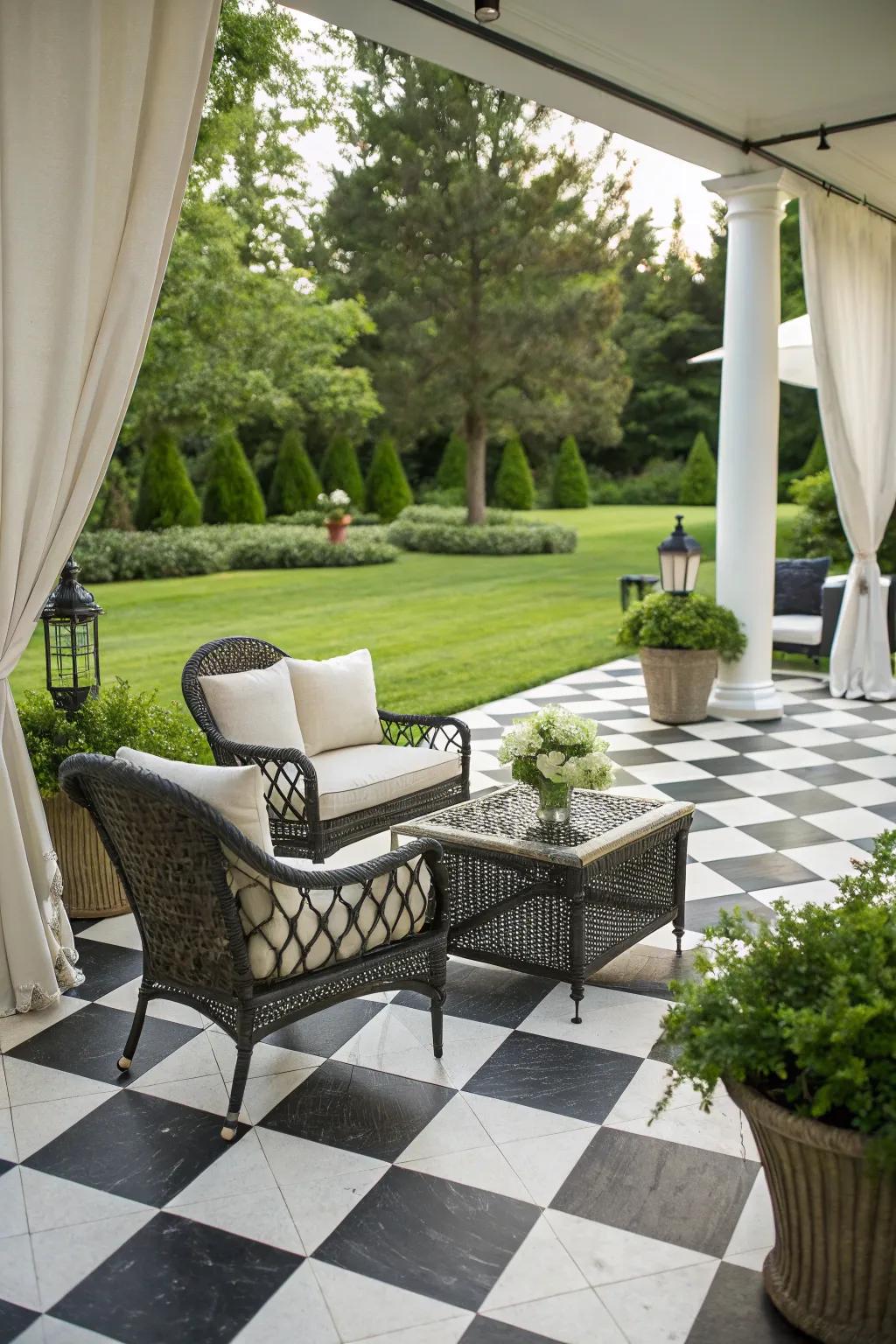 Checkerboard patterns offer timeless appeal to your patio.