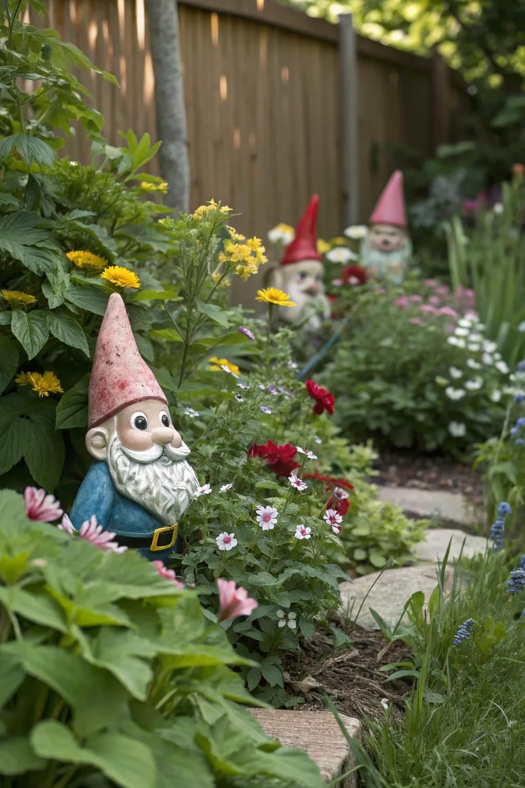 Garden sprites impart whimsy and charm to the pet memorial garden.