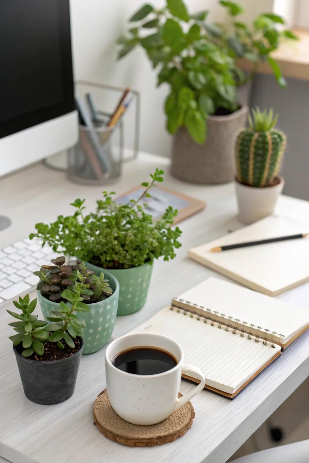 Bolster creativity and tranquility with plants in your workspace.