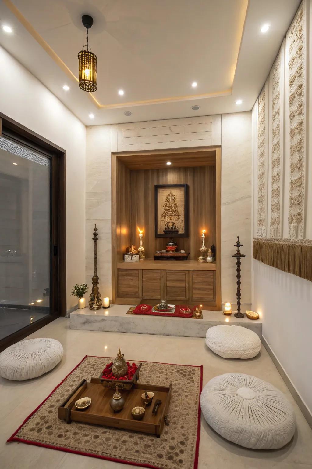 This multi use pooja room works as a thought place.