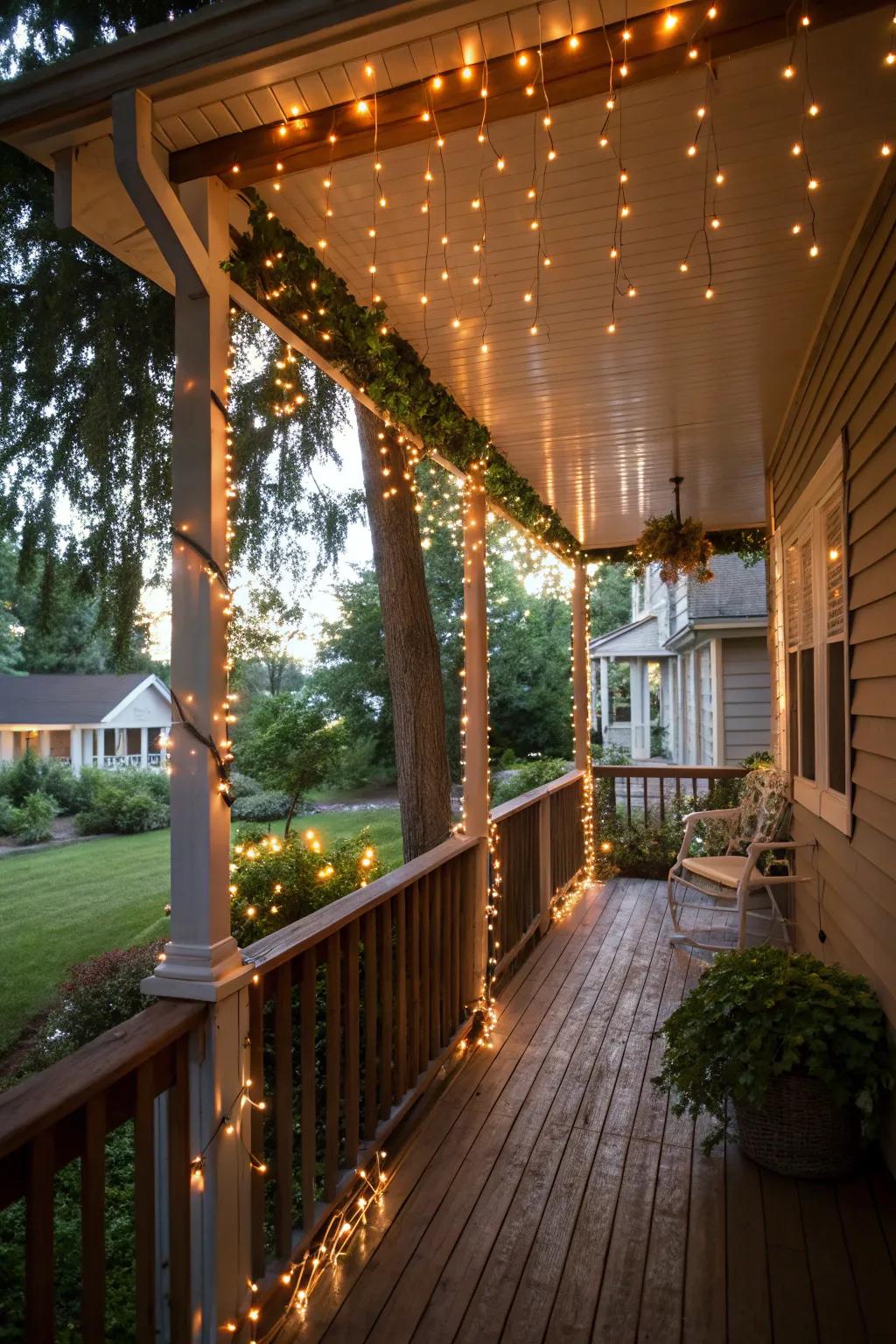 A porch extension with enchanting fairy lights.