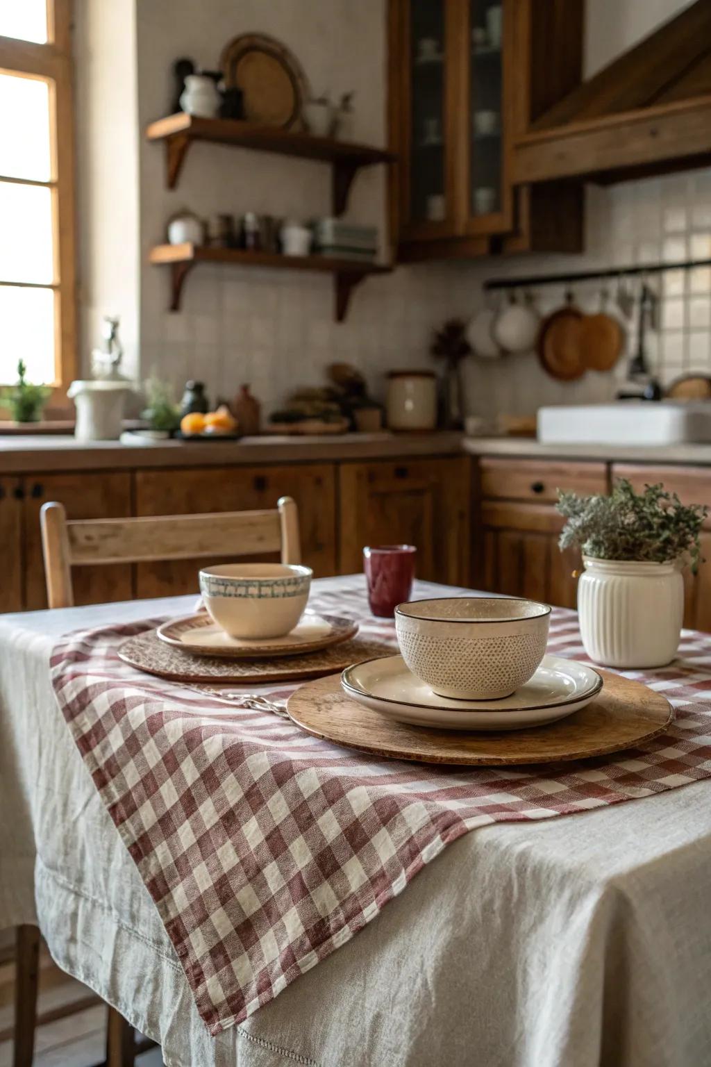 Vintage linens bring a touch of elegance and nostalgia.