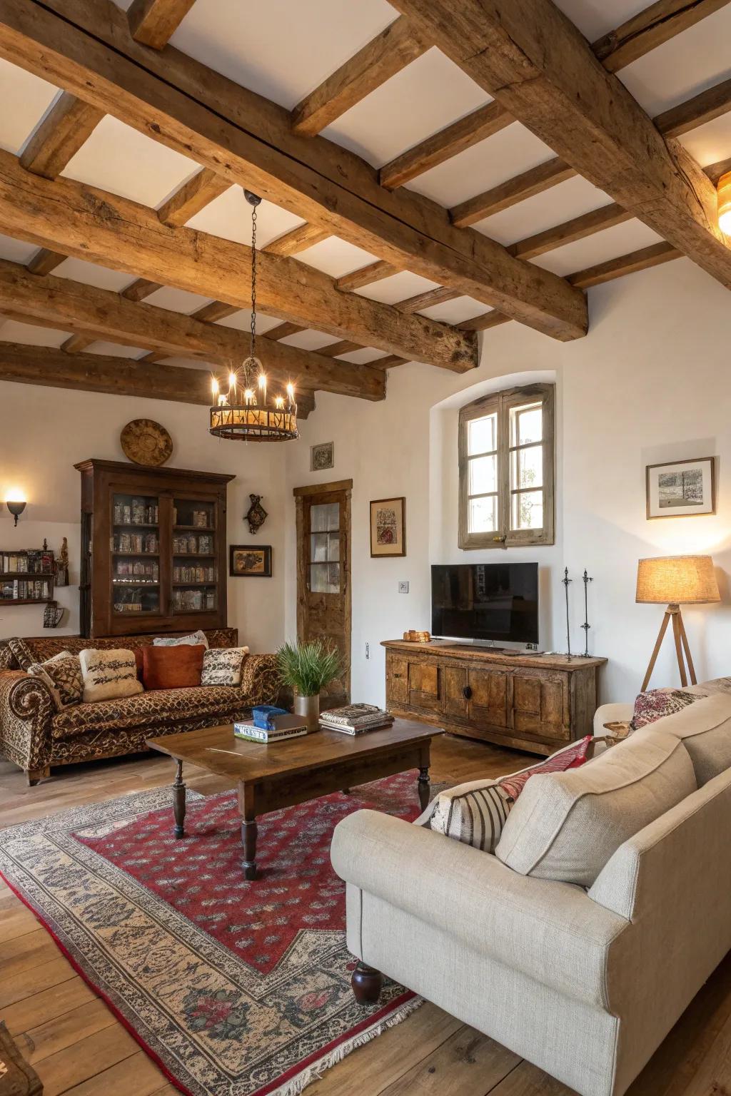 A room that’s showing off some killer architectural details with those exposed beams.