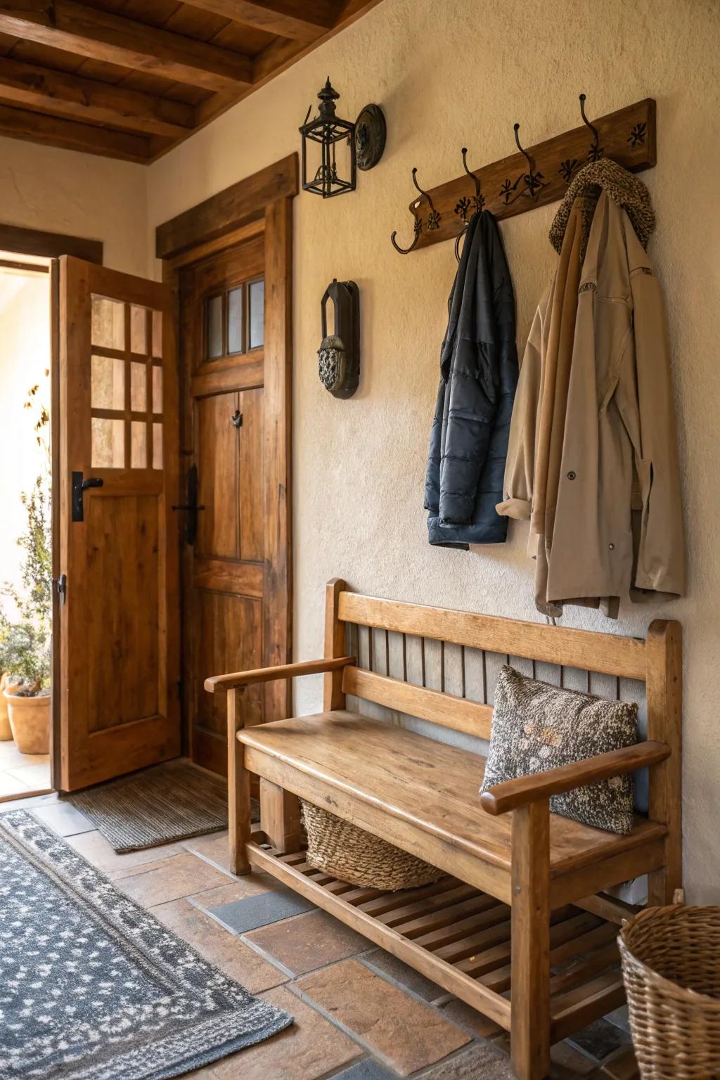 A rustic entryway offers a warm welcome into your home.