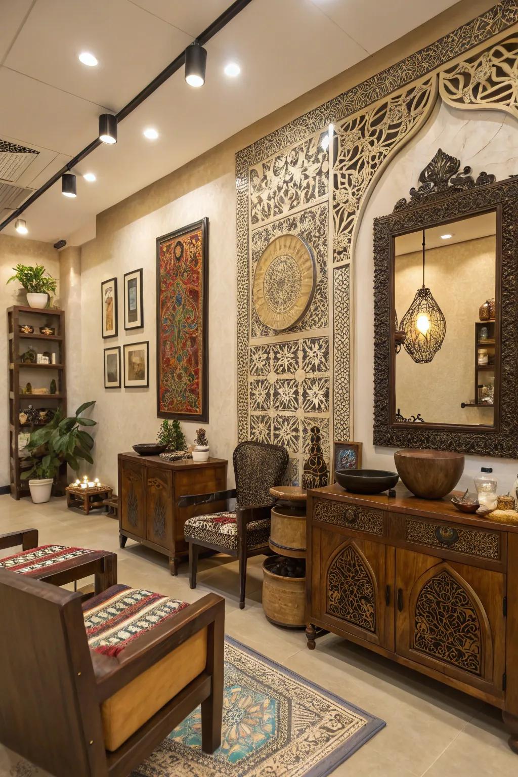 Cultural elements enriching the salon's atmosphere.