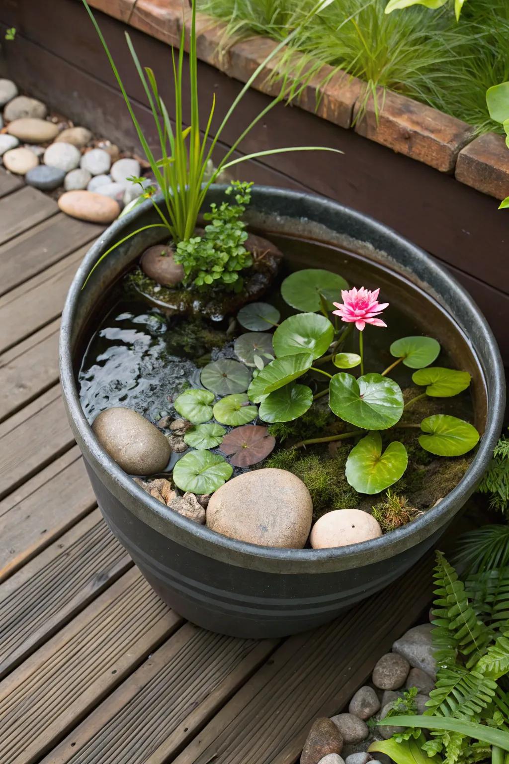 A DIY mini pond offers a personalized touch and endless customization possibilities.