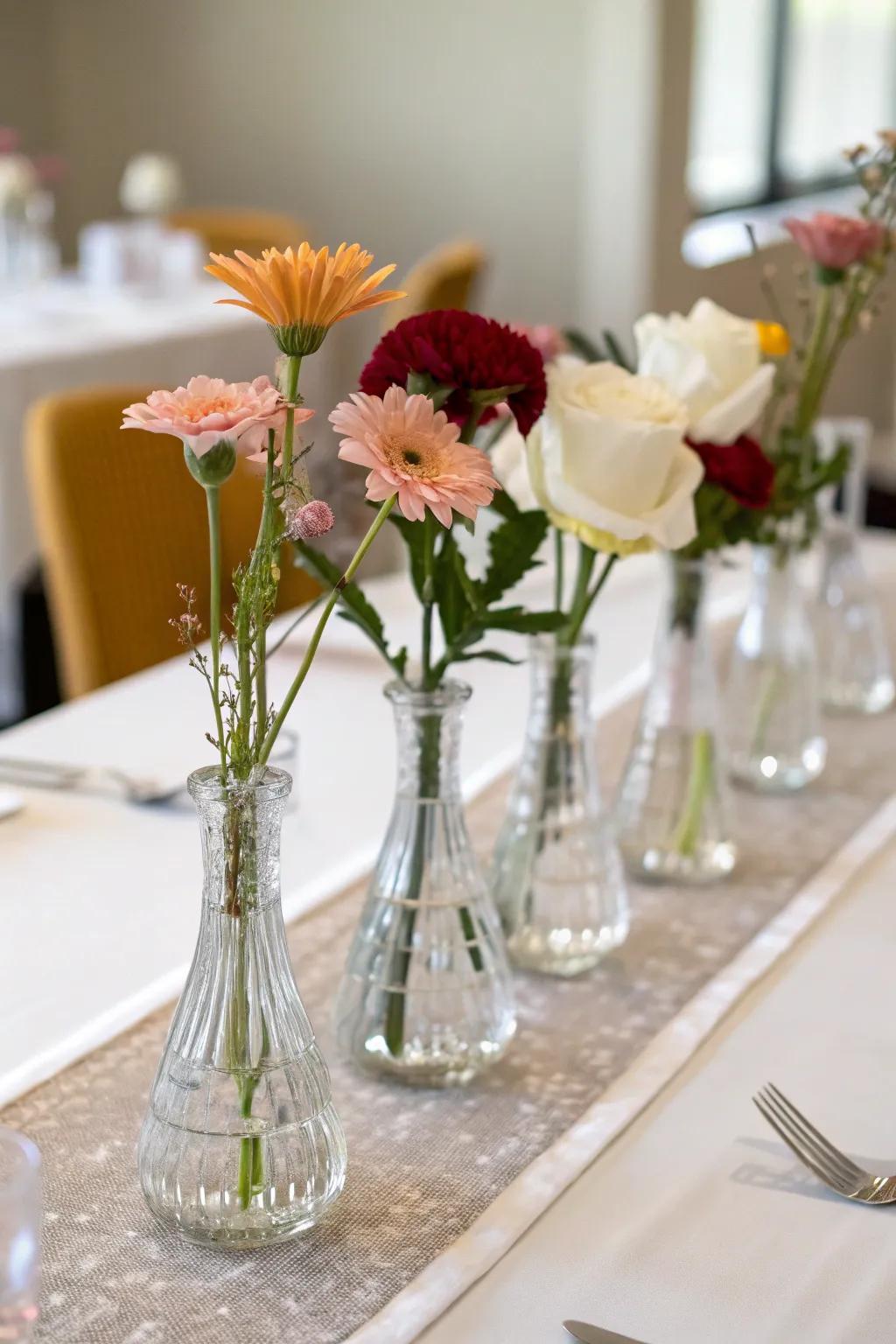 Crystal vases add a touch of glamour to floral arrangements.