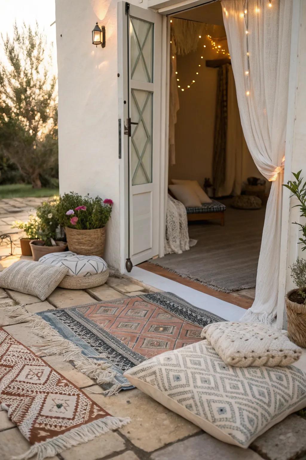 Textile accents inject warmth and comfort to the entrance.