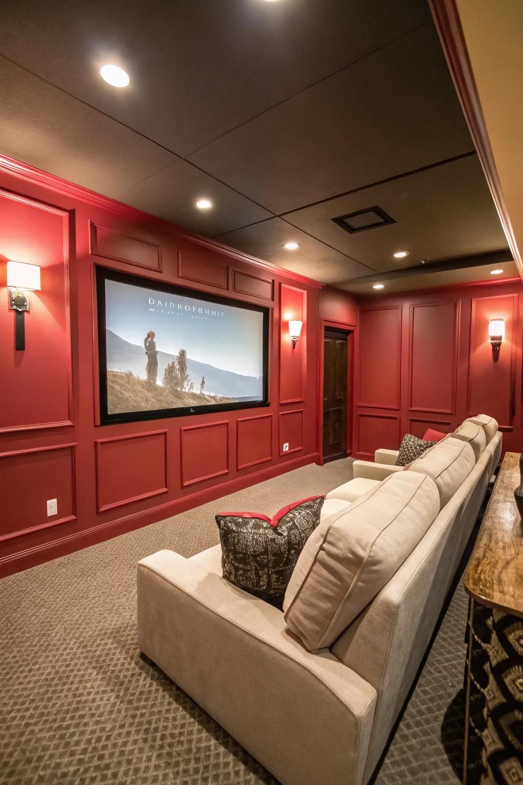 Enhance the cinematic feel with a bold accent wall.