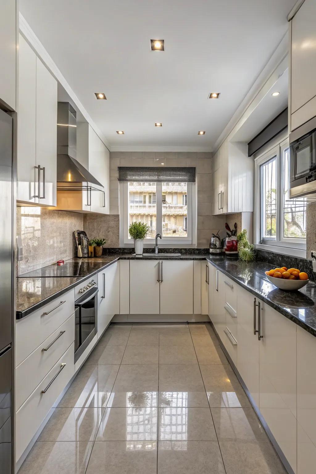 Symmetry in design brings a sense of order and elegance to this small kitchen.