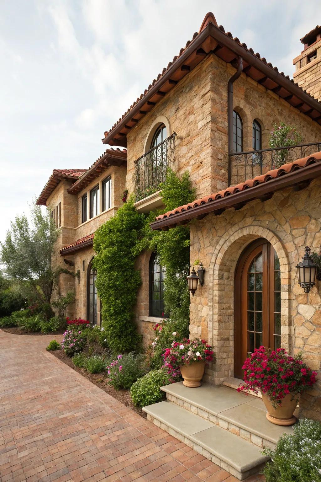 Sun-kissed warmth with terracotta and limestone.