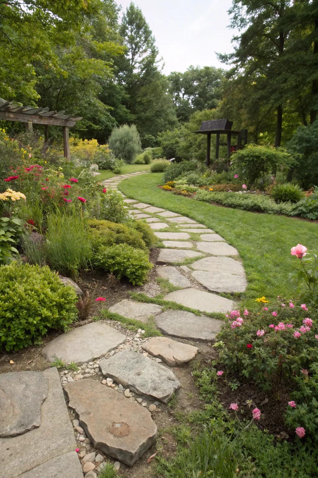 A stepping stone walkway inviting playful exploration.