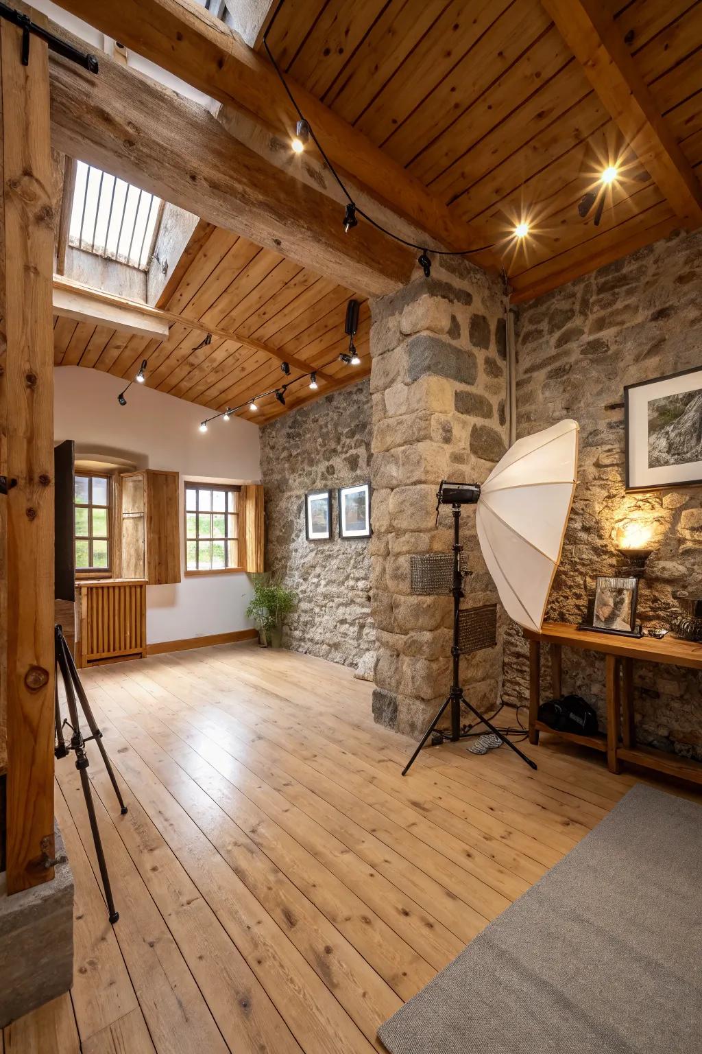 Natural materials infuse your studio with warmth and texture.