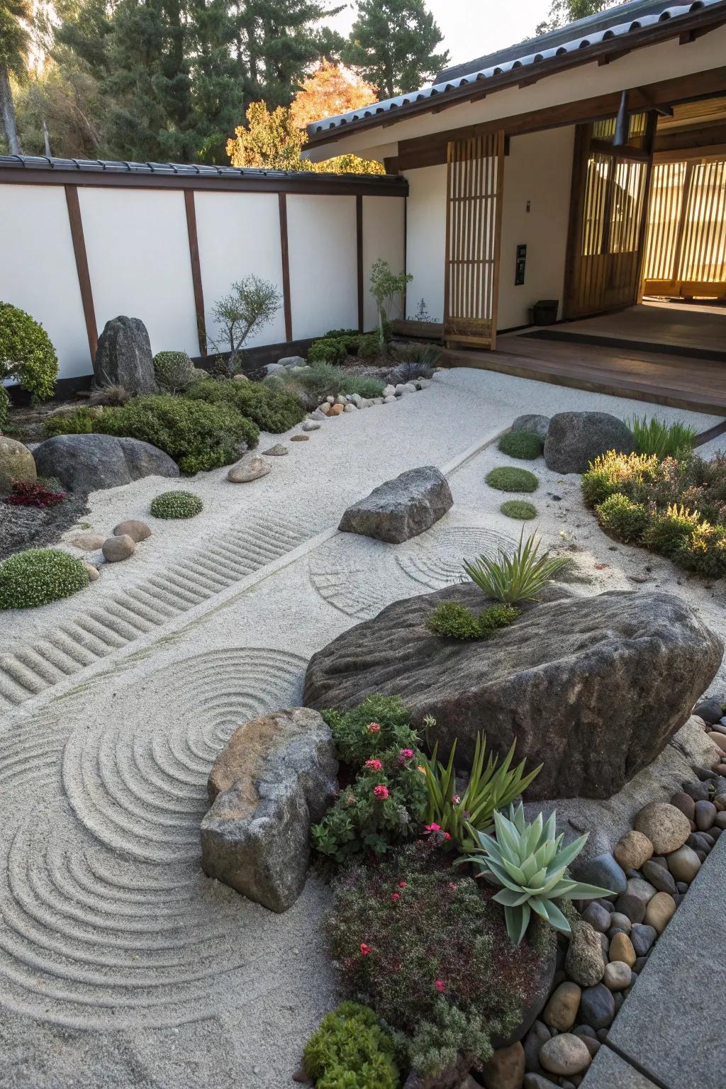 A succulent Zen garden fosters tranquility and focus.