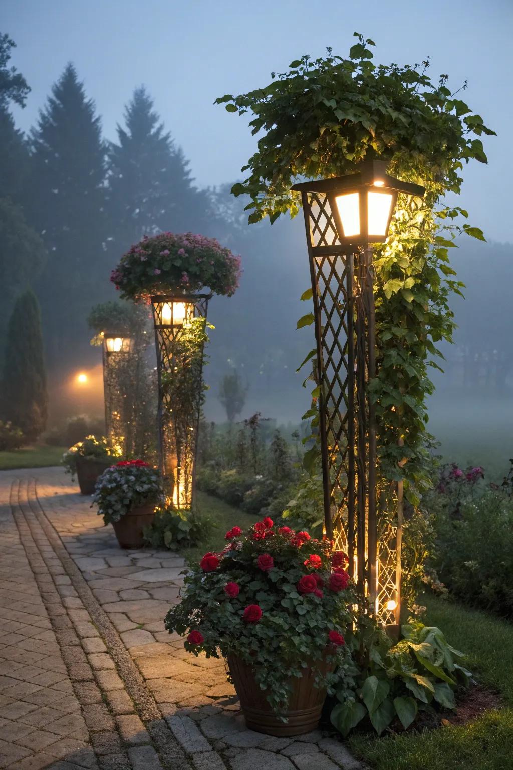 Illuminate your garden through fashionable illumination features within planters.
