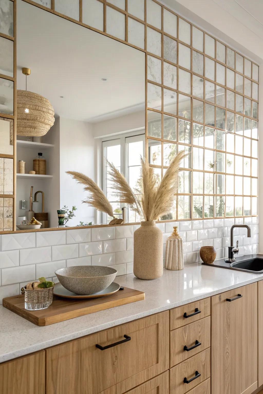 Elevate your kitchen with chic mirror tiles for a bright and spacious feel.