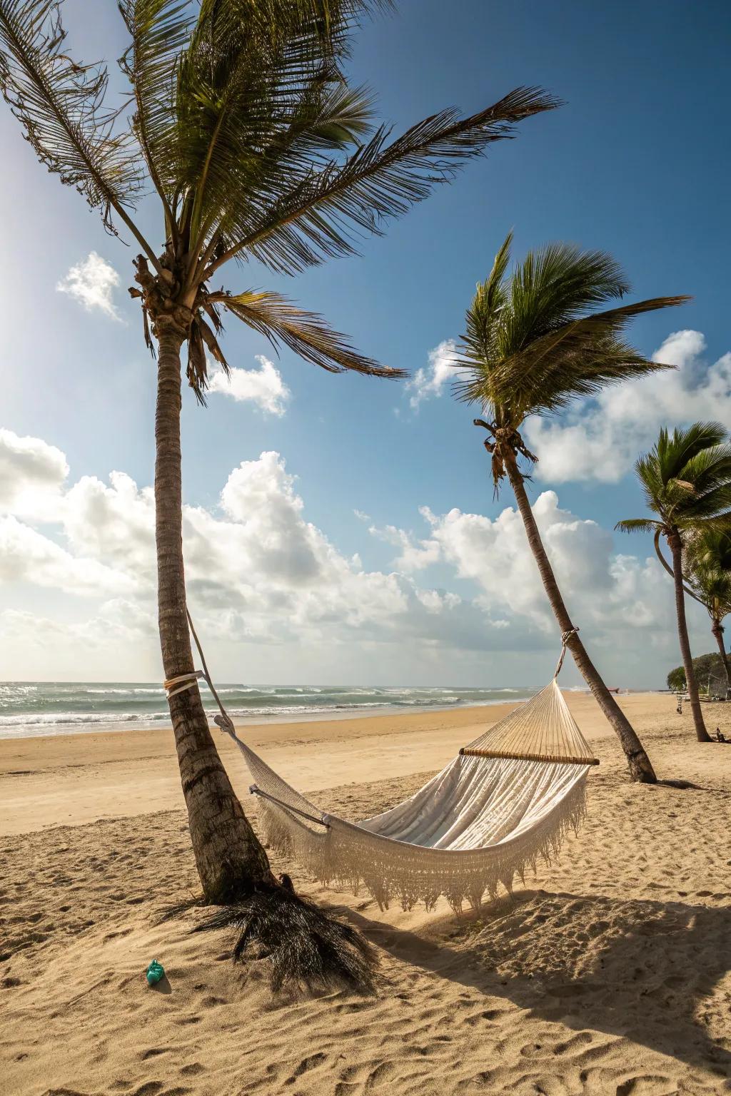 Relax in a hammock haven with a beachy sand base.