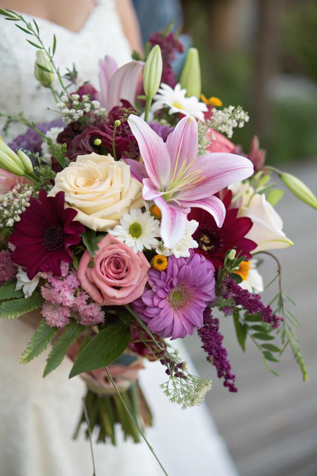 A personalized arrangement showcasing a blend of different flowers and shades.
