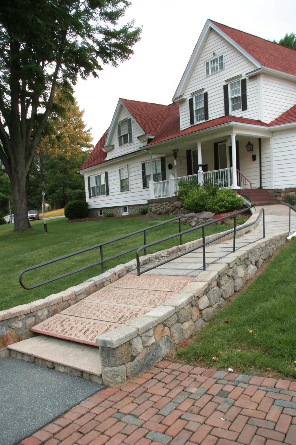 A stone and block step providing a timeless and graceful entry.