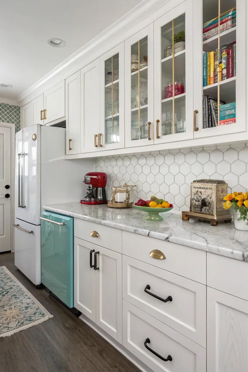 Creative blend of fixture finishes crafting aesthetic intrigue.