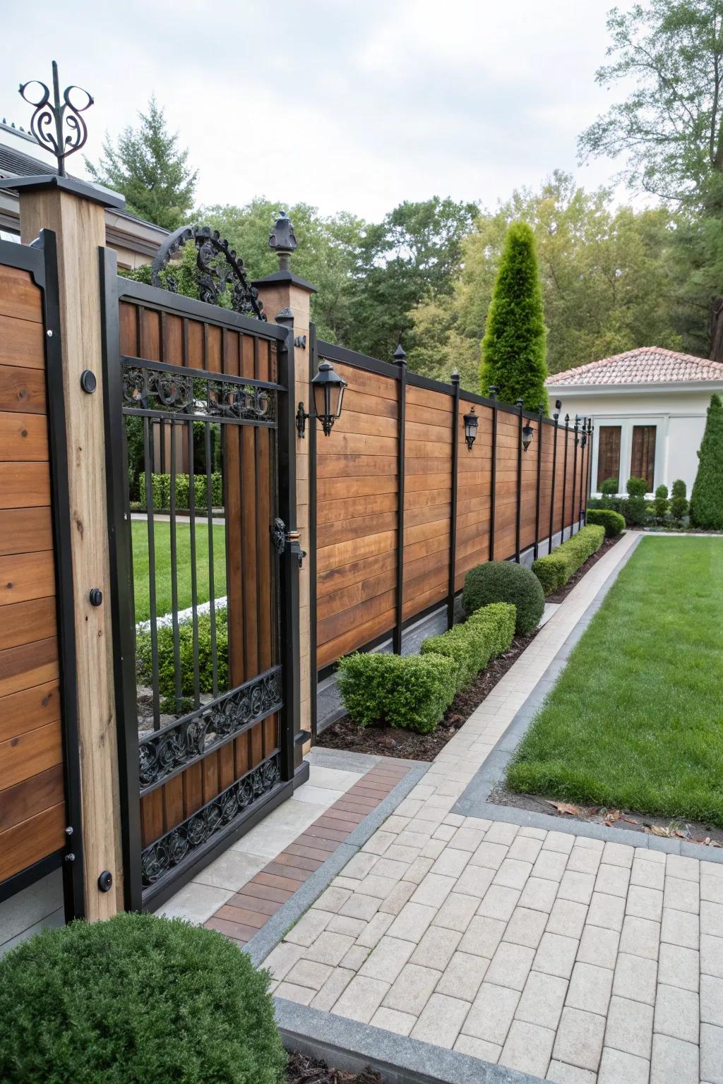 A bold, attention-grabbing fence styled with vast timber planks and steel accents.