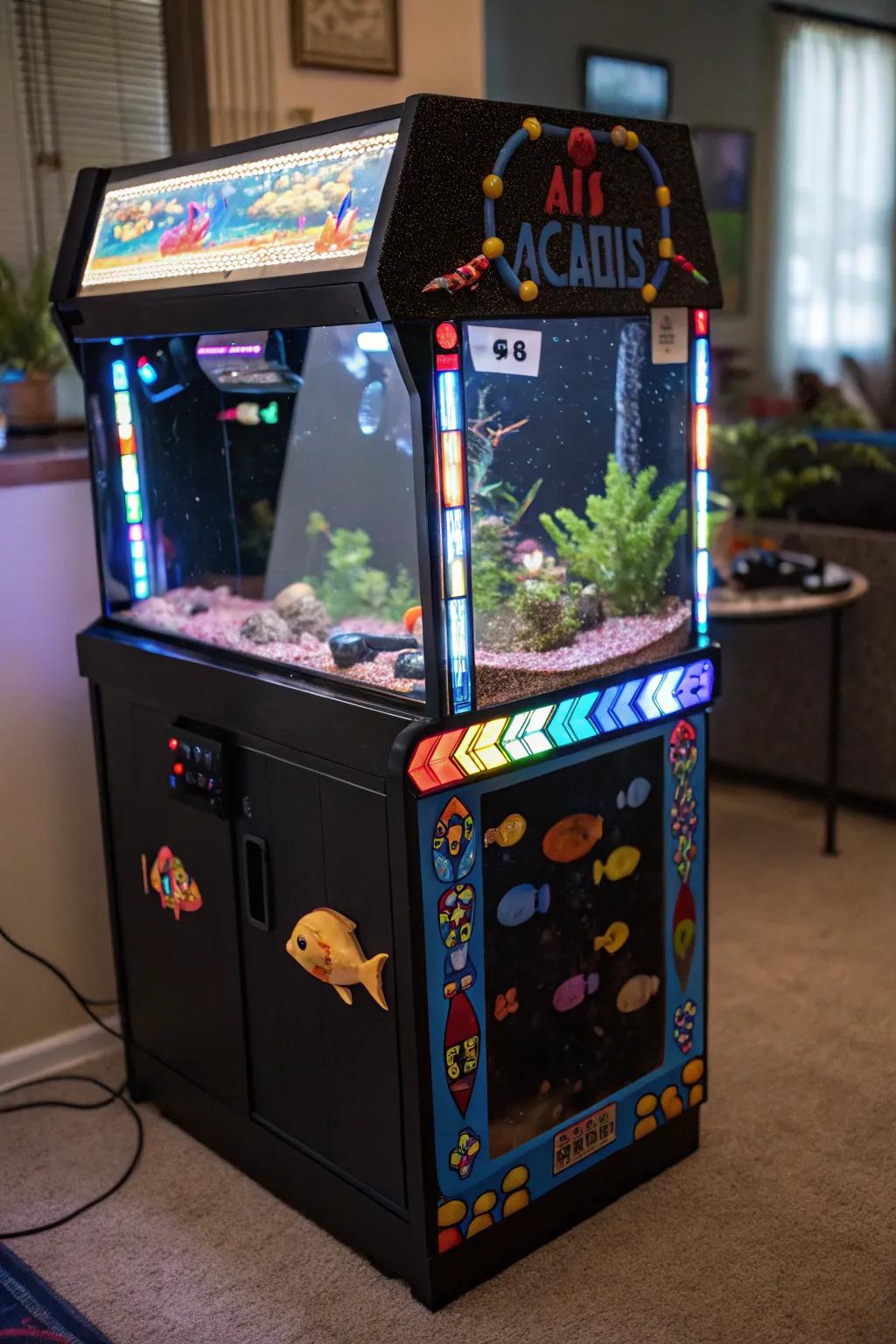 A retro arcade aquarium that brings fun and nostalgia to any room.