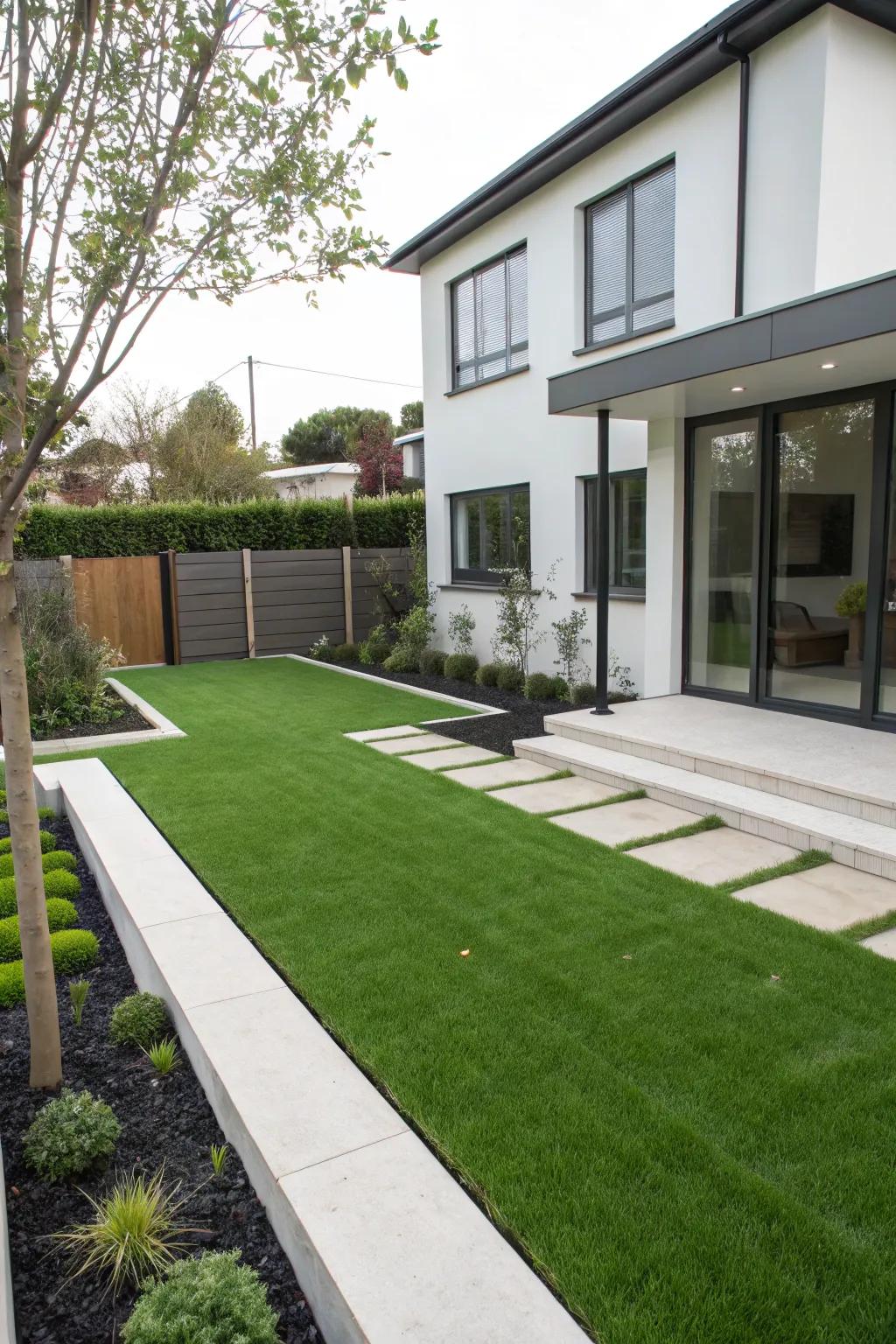 Welcome guests with a modern and welcoming front garden using synthetic turf.