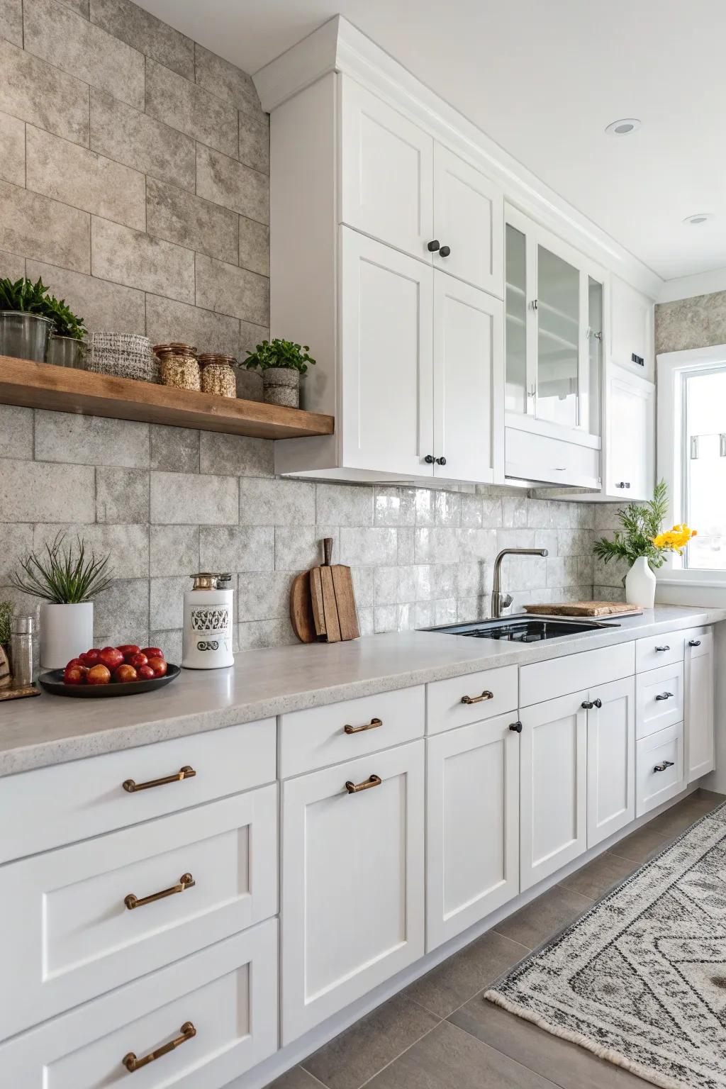 Stone art pieces provide a contemporary, urban vibe.