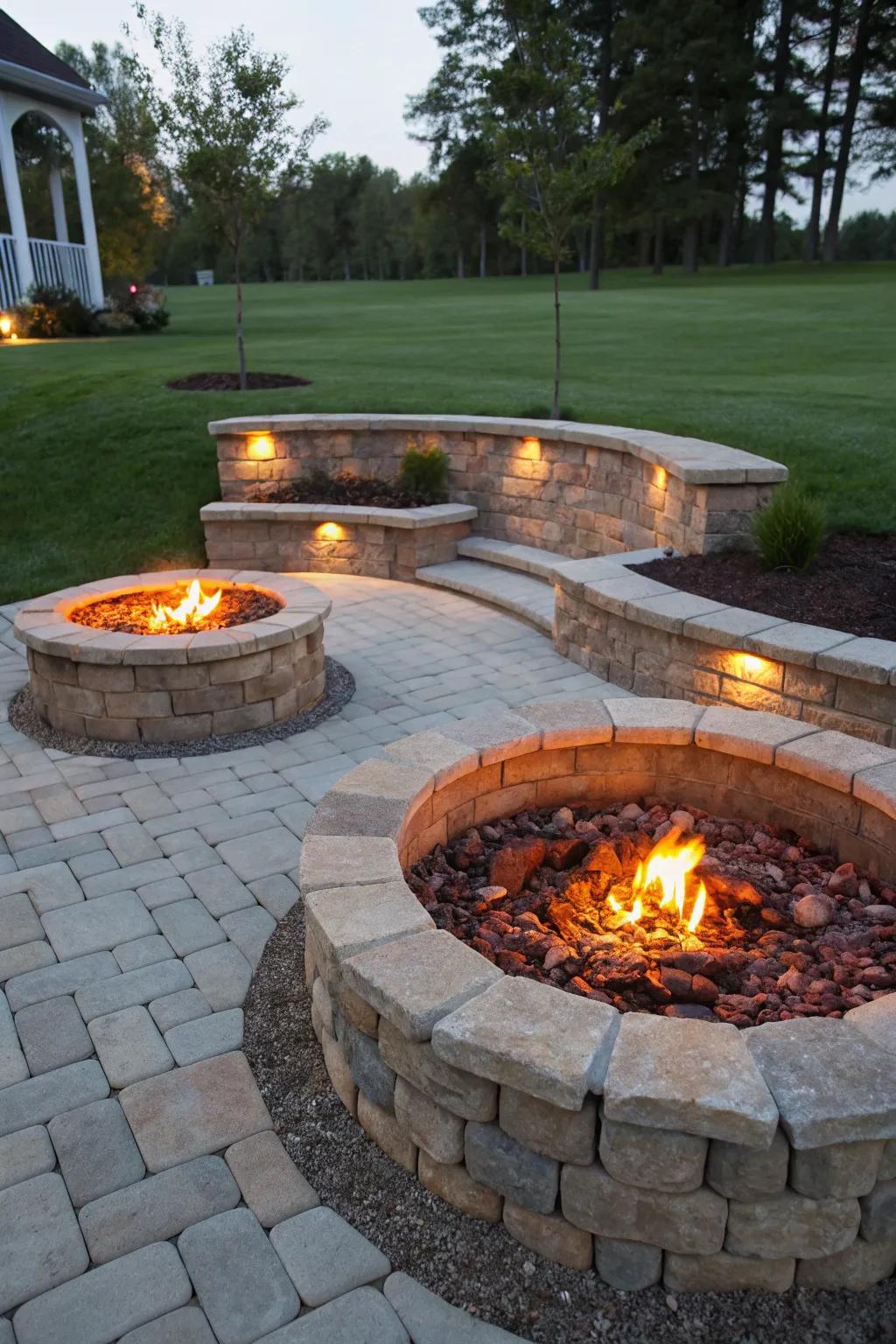 Stone boundaries add texture and a comfortable feel to the bonfire vicinity.