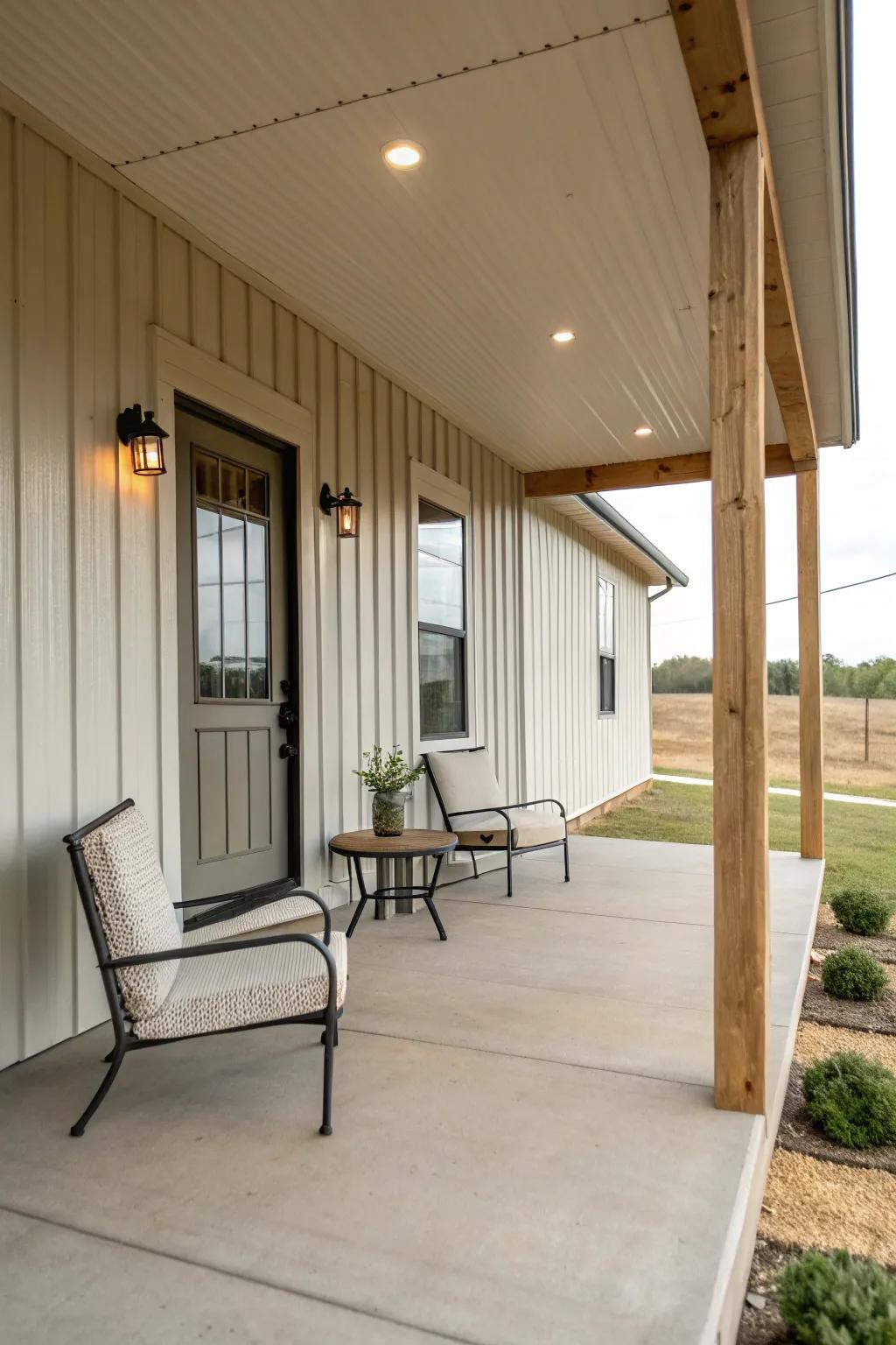 A minimalist porch offers a tranquil and calming retreat.