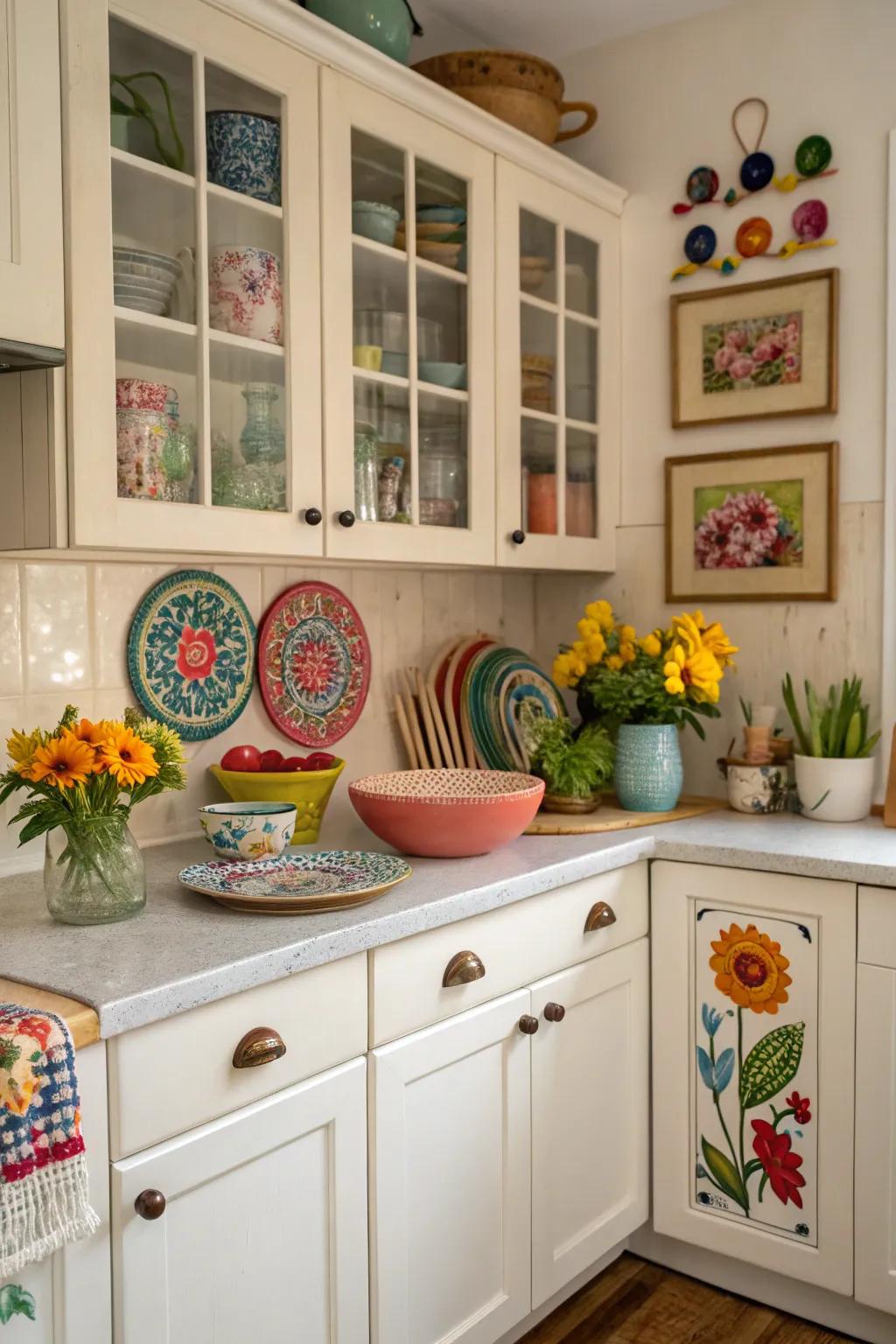 Ceramic knobs add charm and artistry to shaker cabinets.