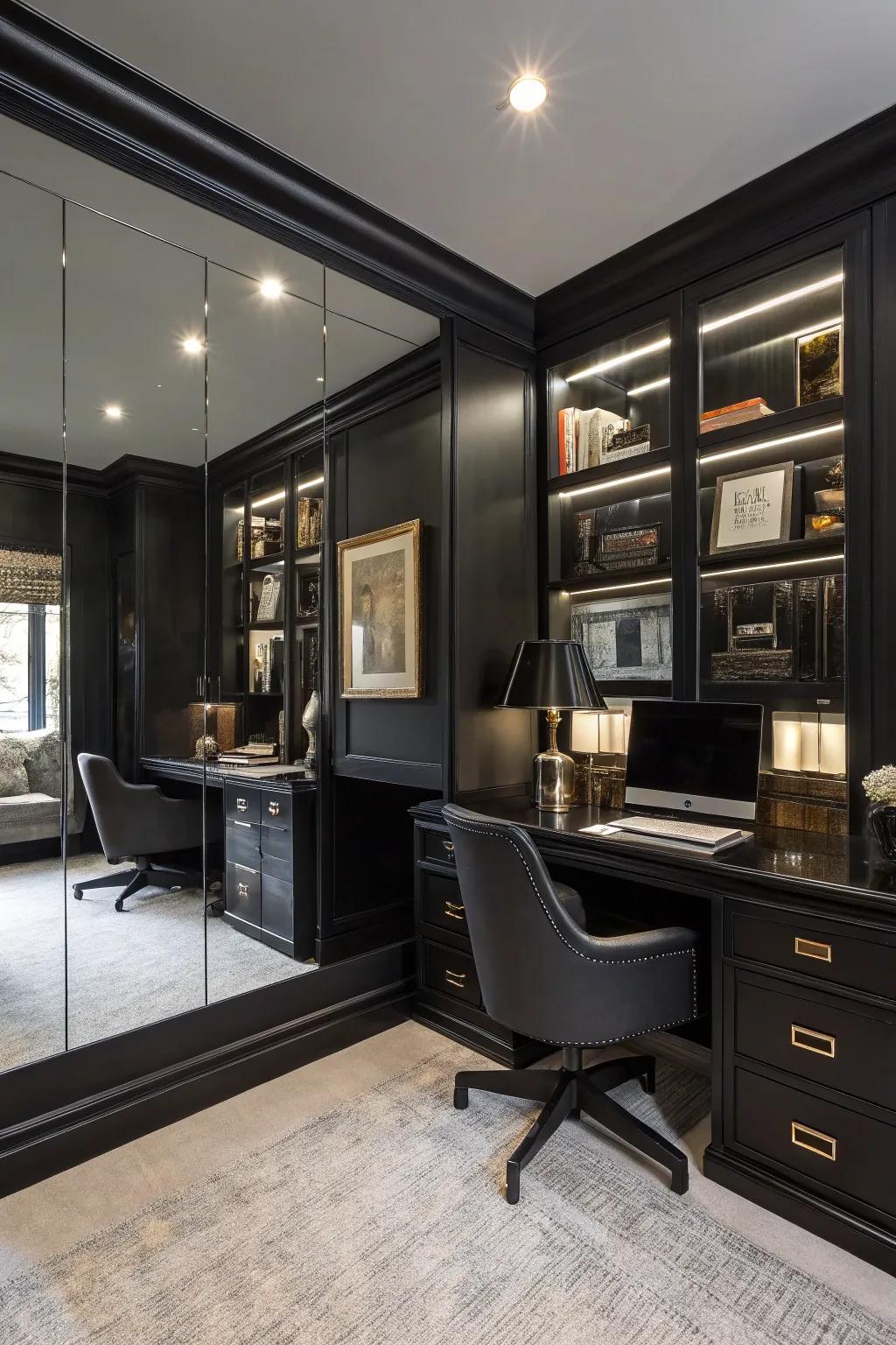 Mirrored elements that expand and brighten the space.