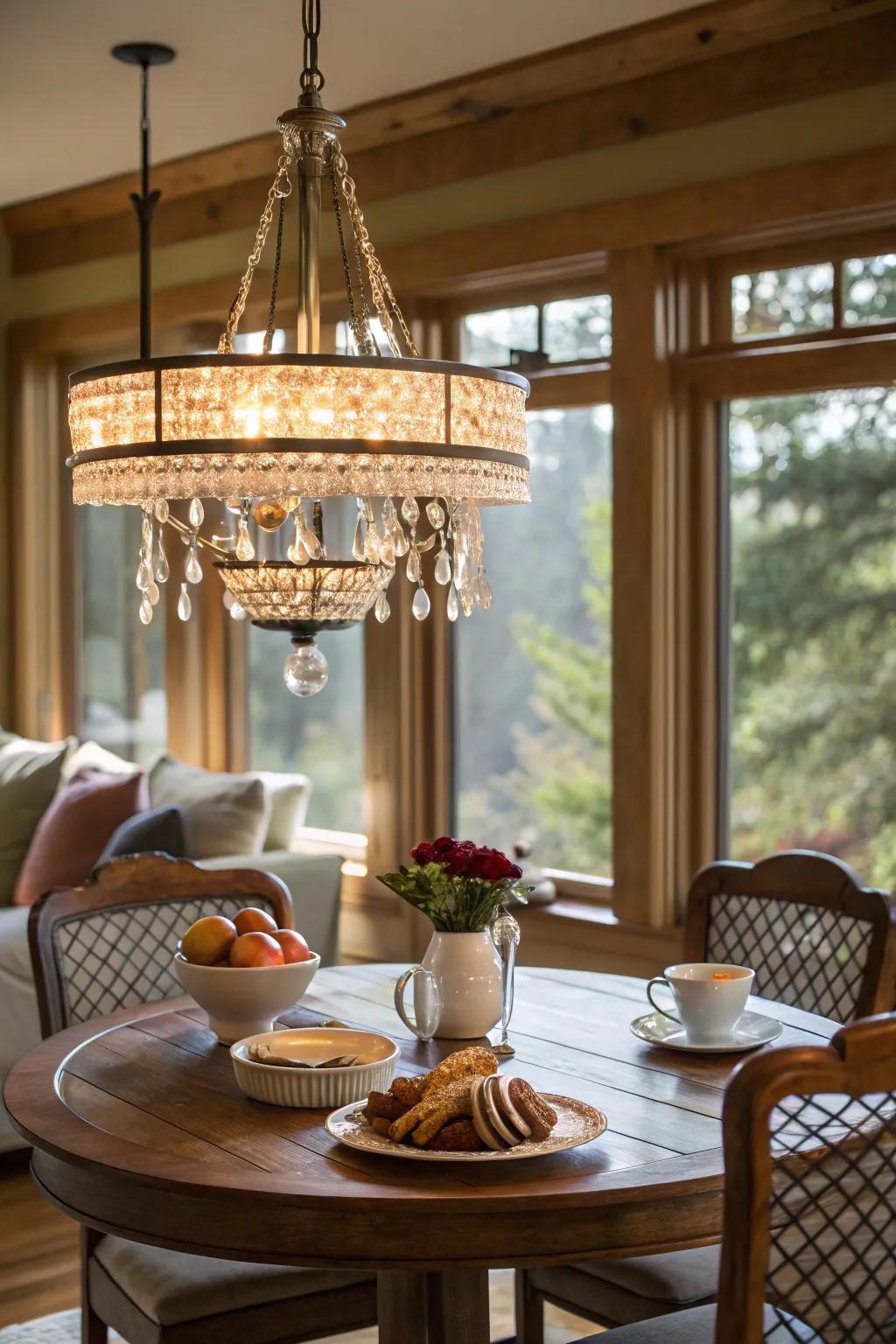 A chandelier can serve as the centerpiece of your breakfast nook.